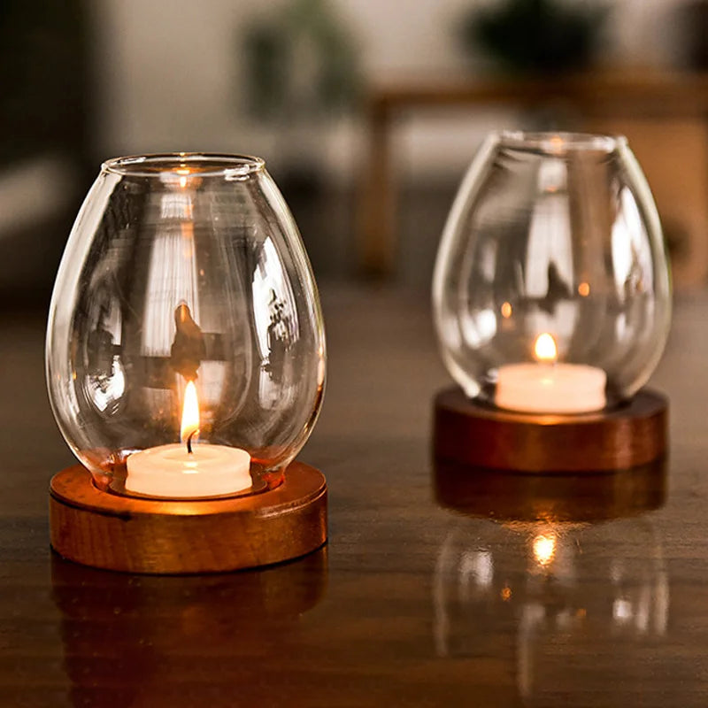 Transparent Glass Candle Holder Round Tealight Candlesticks Retro Oil Lamp Shape Candle Holder Wedding Dinner Table Decoration