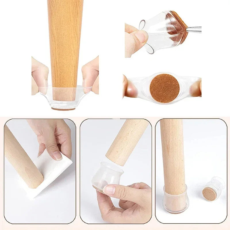 16/4PCS Transparent Silicone Chair Leg Floor Protector with Wrapped Felt Bar Stool Chair Leg Furniture Leg Feet Protection Cover