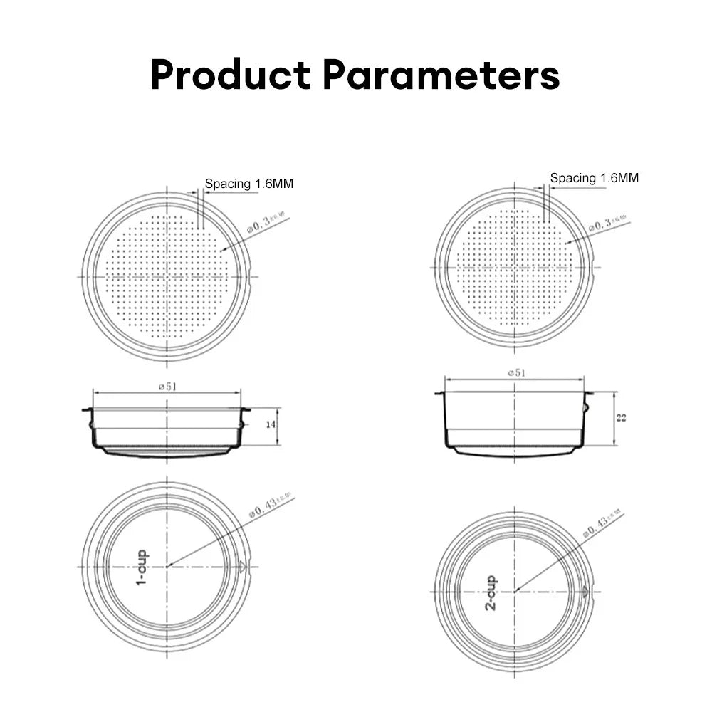 51mm Stainless Steel Coffee Filter Basket 1/2 Cup Espresso Machine Dripper Portafilter Coffee Maker Strainer Coffee Puck Screen