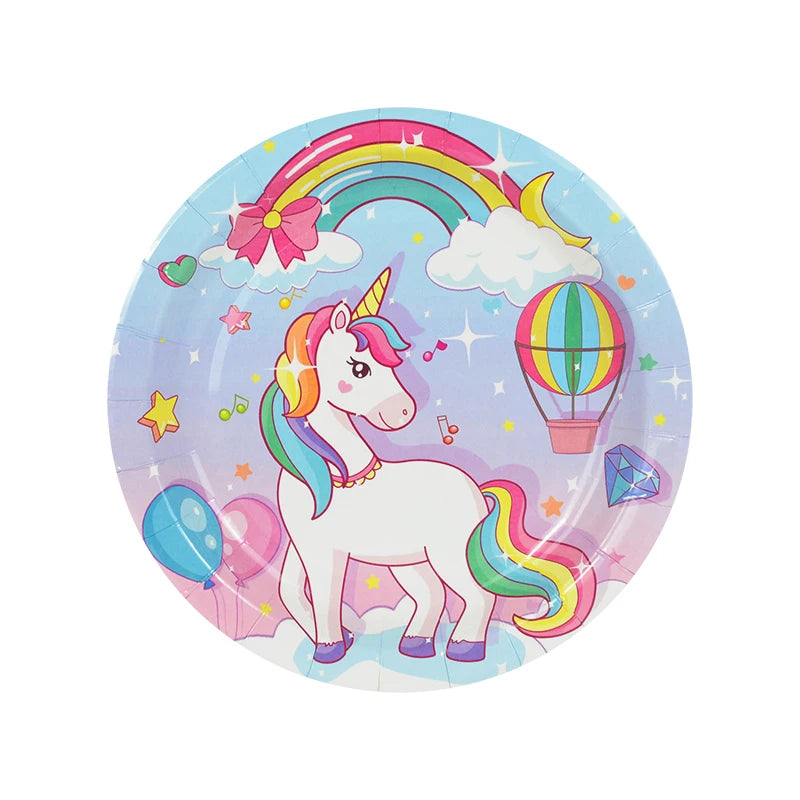 61Pcs/set Rainbow Unicorn Disposable Tableware Paper Plate Cup Tablecloth Girls Unicorn Theme Birthday Party Decoration Supplies