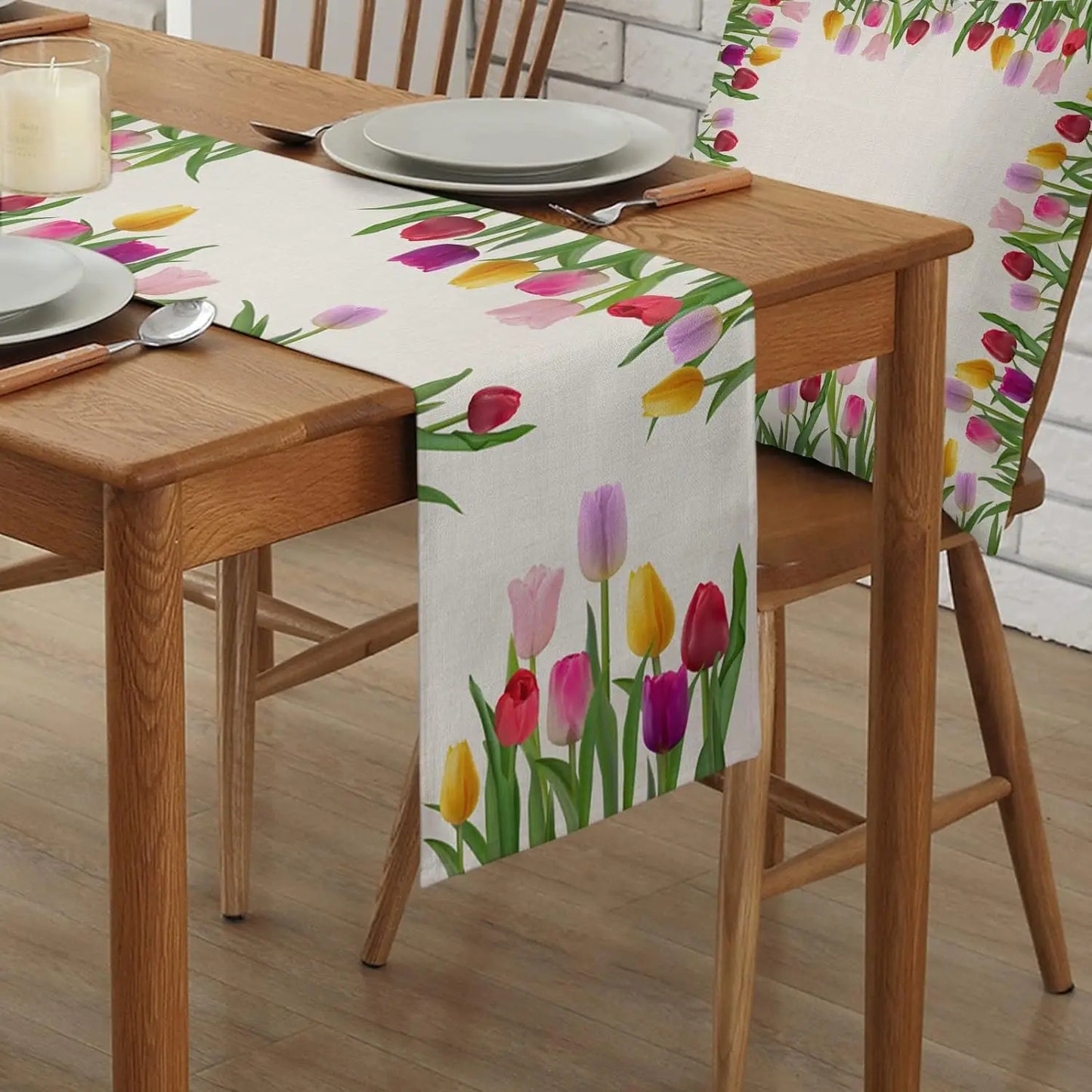 Easter Tulip Flowers Linen Table Runners Dresser Scarves Table Decor Spring Farmhouse Dining Table Runners Wedding Decorations