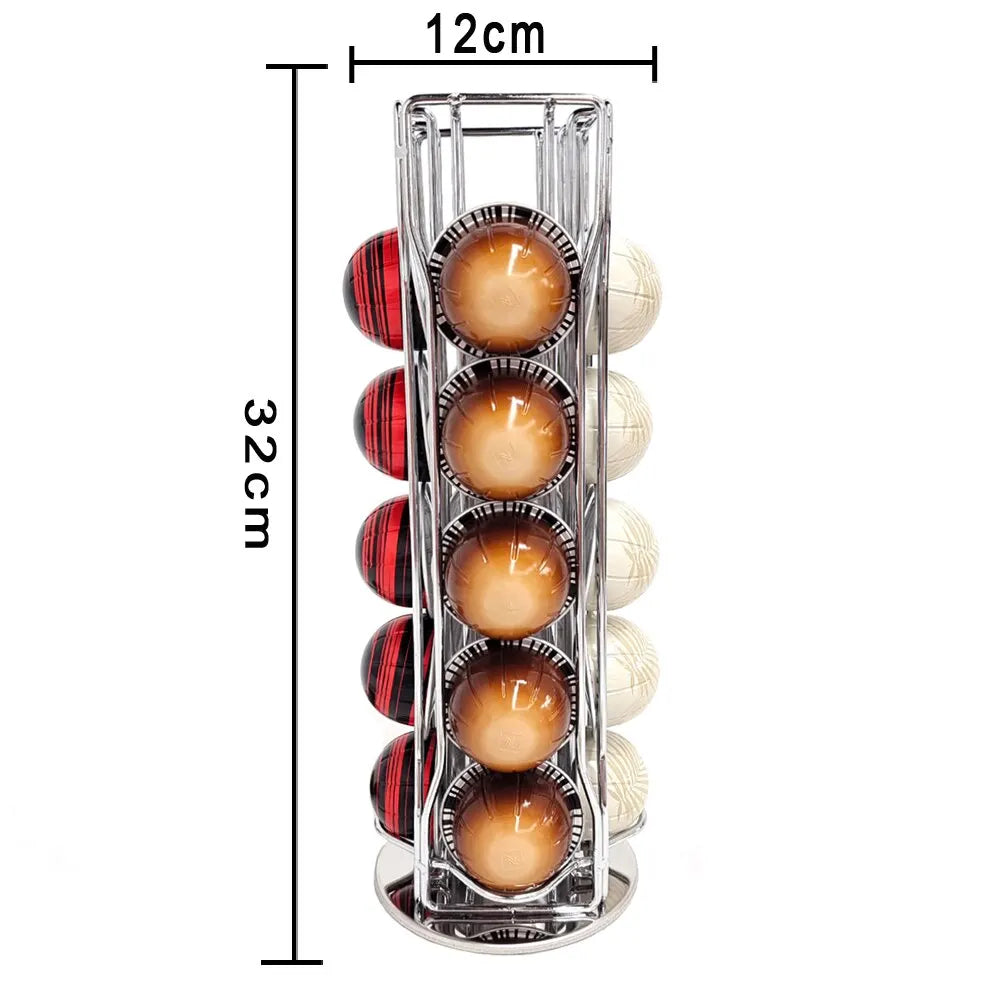 Coffee Pod Holder Rotatable Vertuo Line Coffee Capsule Pods Holder Display Stand Metal 20 Cups Storage Organizer Shelves Rack