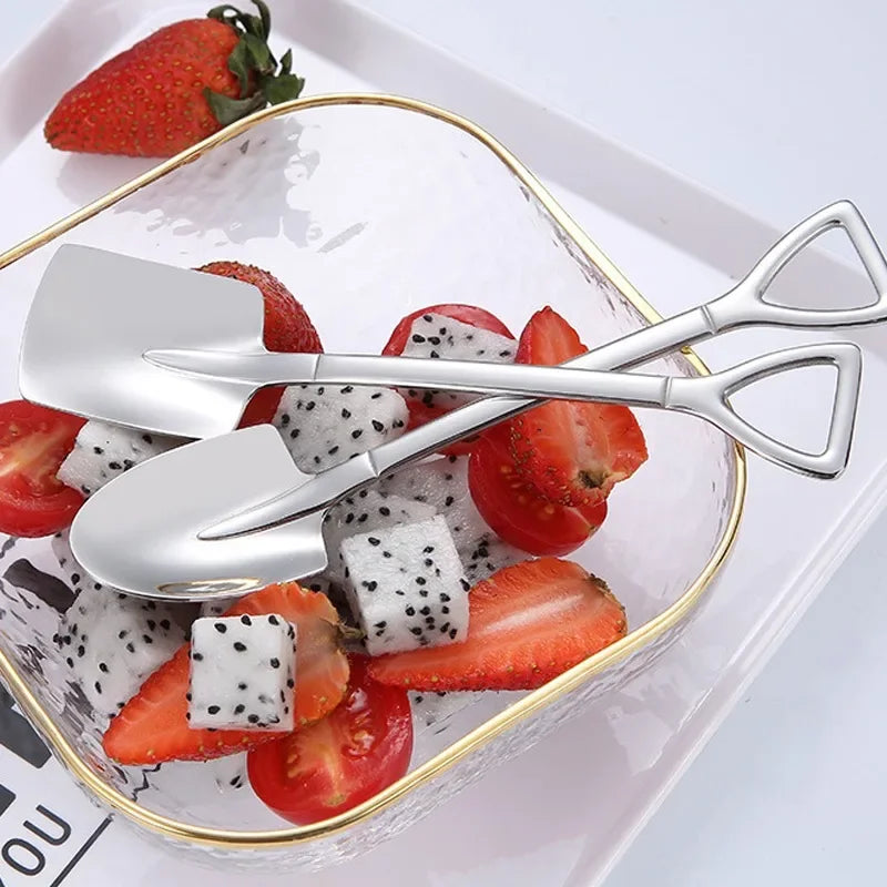 10/2Pcs Stainless Steel Shovel Spoon Gold Silver Coffee Spoons Ice Cream Dessert Scoops Teaspoon Kitchen Tableware Cutlery Set