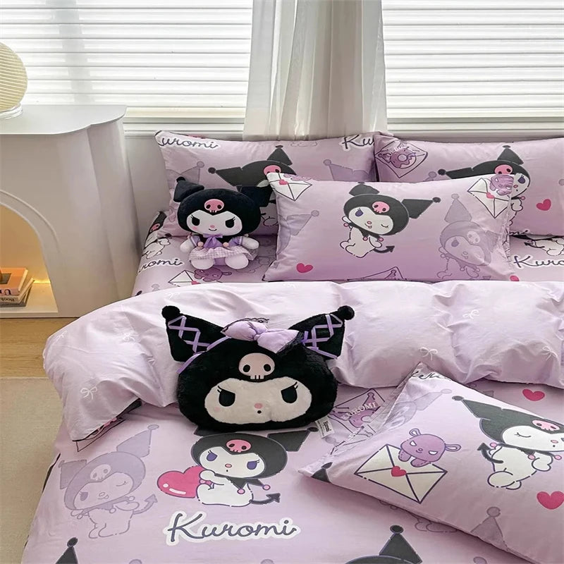 Kawaii My Melody Kuromi Cinnamoroll Duvet Cover Pillowcase Bedding Set Cute Beauty Cartoon Animation Home Dormitory Room Decor