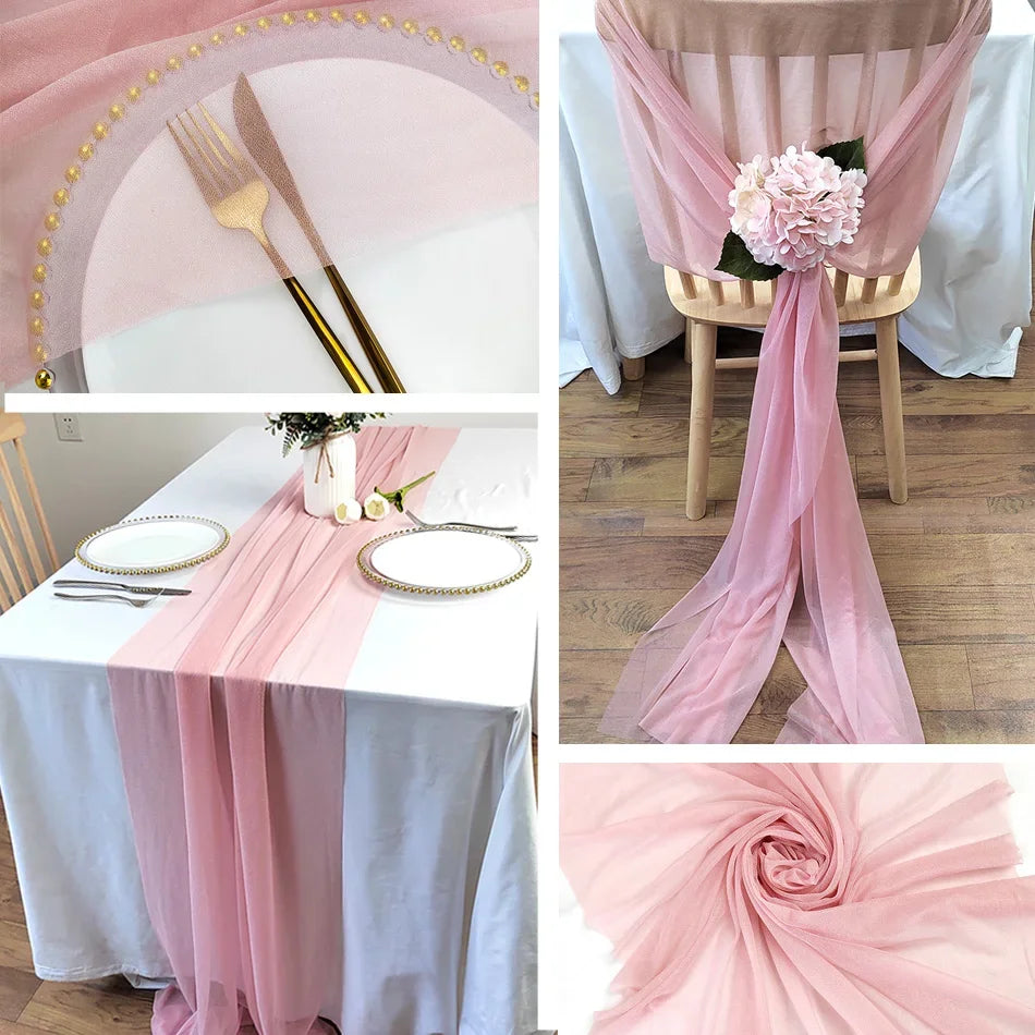 Chiffon Table Runner Sheer Fabric Silk for Boho Sheer Fabric Wedding Arch Overlay Draping Decoration Birthday Party Table Decor