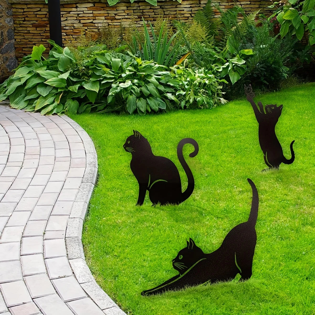 1pc Metal Black Cat Garden Stakes Decoration Cute Cat Garden Decorative Outdoor Statues For Cat Lovers Yard Garden