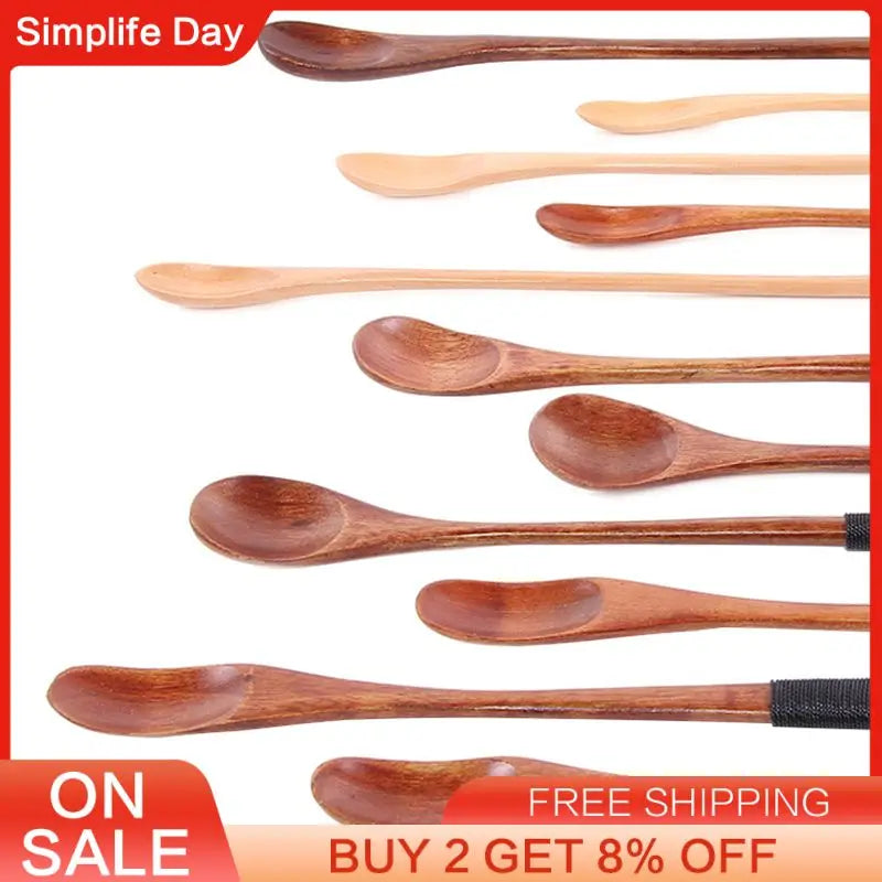 1pcs Long Handle Coffee Spoon Creative Solid Wood Tableware Stir Stick Milk Tea Milk Honey Wooden Spoon Tableware Soup Spoons