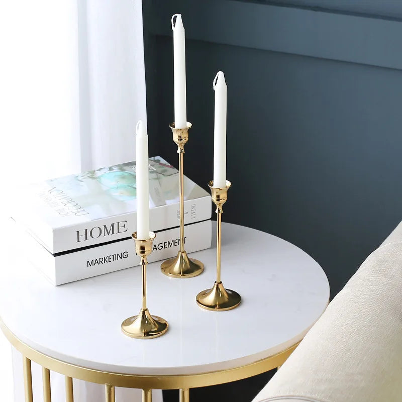 3Pcs/Set European style Metal Candle Holders Simple Golden Wedding Decoration Bar Party Living Room Decor Candlestick Home Decor