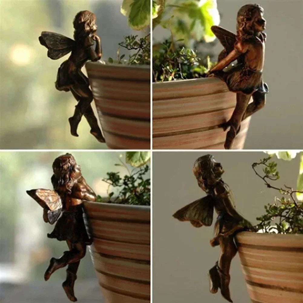 Angel Girl Hanging Cup Resin Fairy Garden Decoration Combination Flower Basket Edge Decor Home Statues Design Accessories