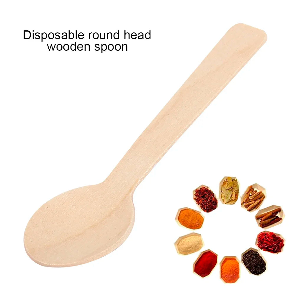 100/200 Pcs Mini Ice Cream Spoon Wooden Disposable Wood Dessert Scoop Western Wedding Party Tableware Kitchen Accessories Tool