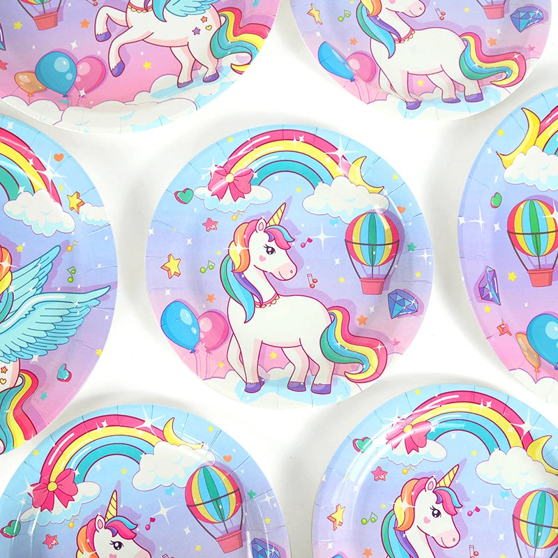 61Pcs/set Rainbow Unicorn Disposable Tableware Paper Plate Cup Tablecloth Girls Unicorn Theme Birthday Party Decoration Supplies