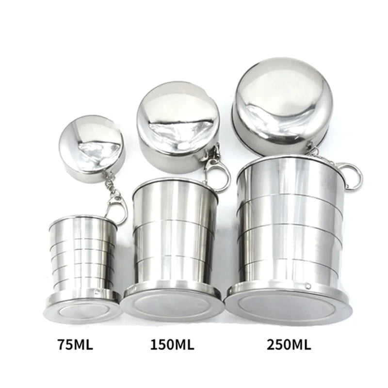 Stainless Steel Folding Cup Camping Cookware Retractable Cup Teacups Teaware Camp Utensils Tableware Folded Cup75/150/250ML