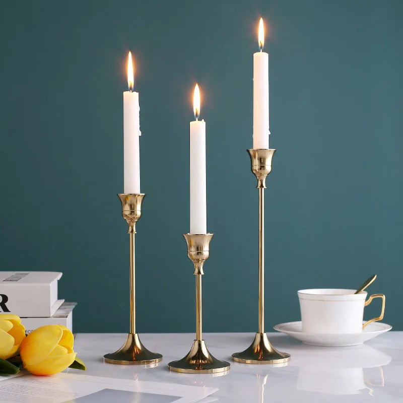 3Pcs/Set European style Metal Candle Holders Simple Golden Wedding Decoration Bar Party Living Room Decor Candlestick Home Decor