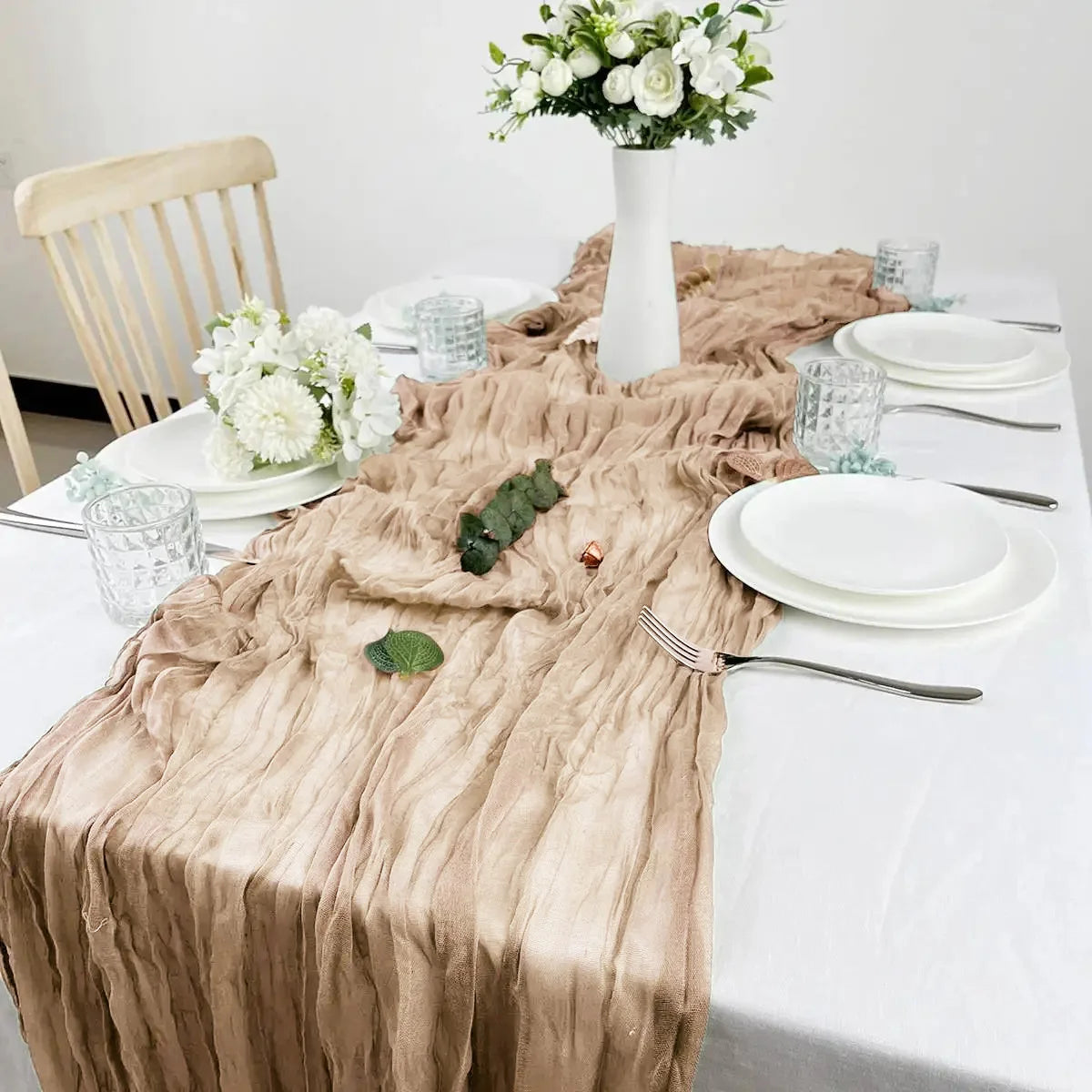 Semi-Sheer Gauze Table Runner Burlap Cheesecloth Table Setting Dining Rustic Country Wedding Birthday Decor Boho Table Linens