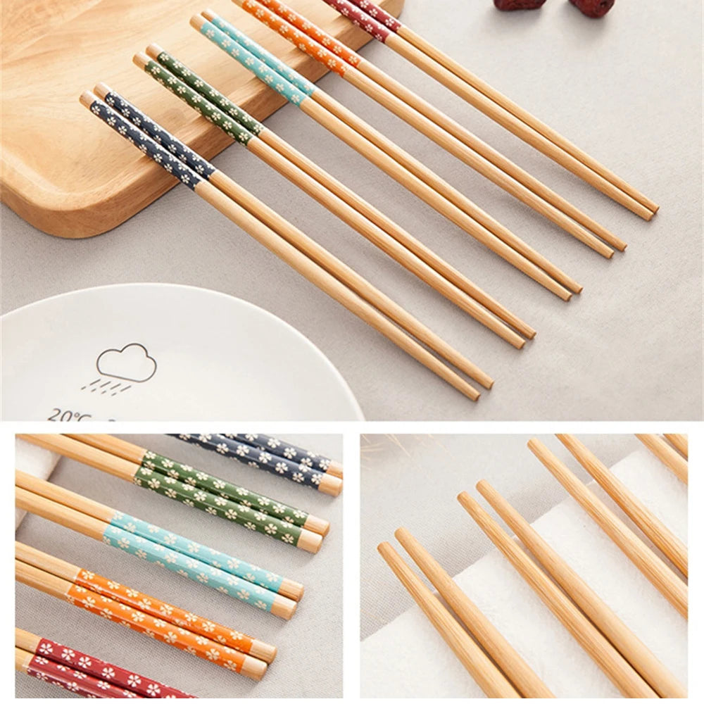 Kitchen Tools Anti Slip Design Printed Chopsticks Serving Chopsticks Without Fuel Bamboo Tableware Classic Wooden Chopsticks