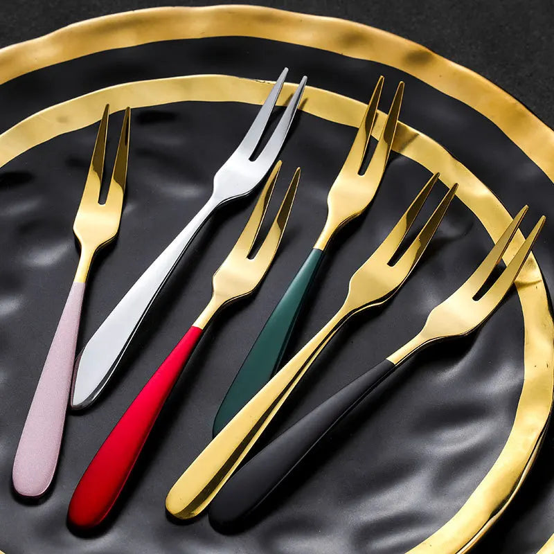 1-5Pcs Stainless Steel Fruit Forks Dessert Forks Lovely Mini Fork Set Snack Cake Dessert Forks Cafeteria Home Kitchen Tableware