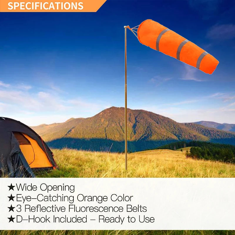 60/80/100cm Windsock Outdoor Wind Direction Measurement Reflective Belt Rip-stop Weather Vane for Airport Aviation Garden Farm