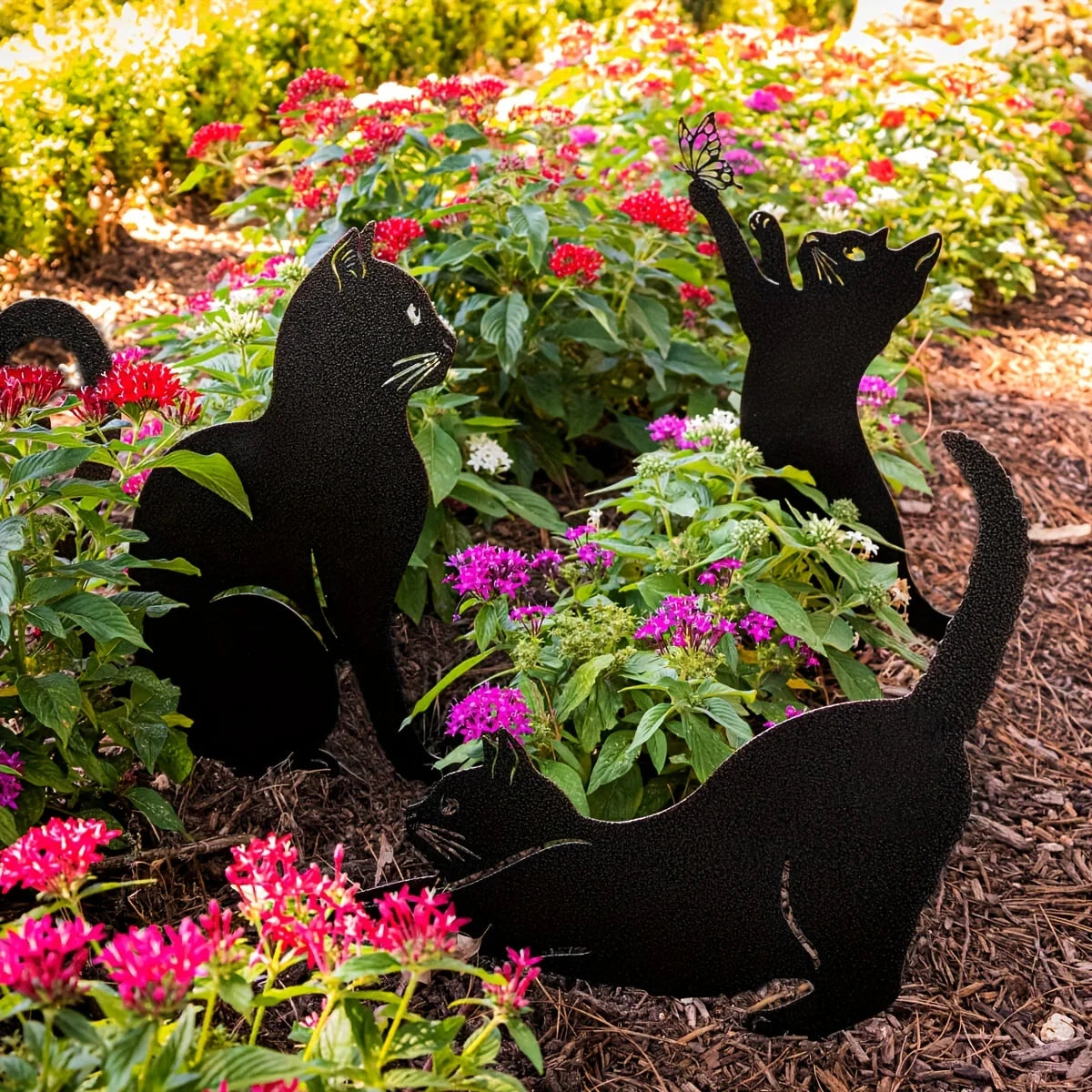 1pc Metal Black Cat Garden Stakes Decoration Cute Cat Garden Decorative Outdoor Statues For Cat Lovers Yard Garden