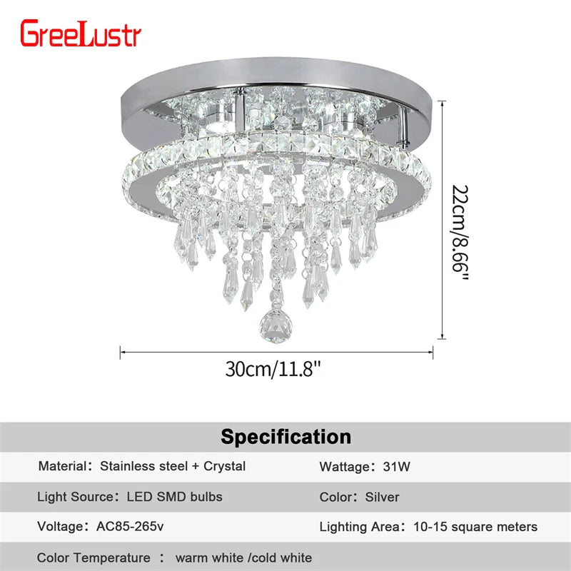 Nirontek 5 Rings Crystal LED Chandelier Ceiling Light Stainless Steel Lustre Cristal