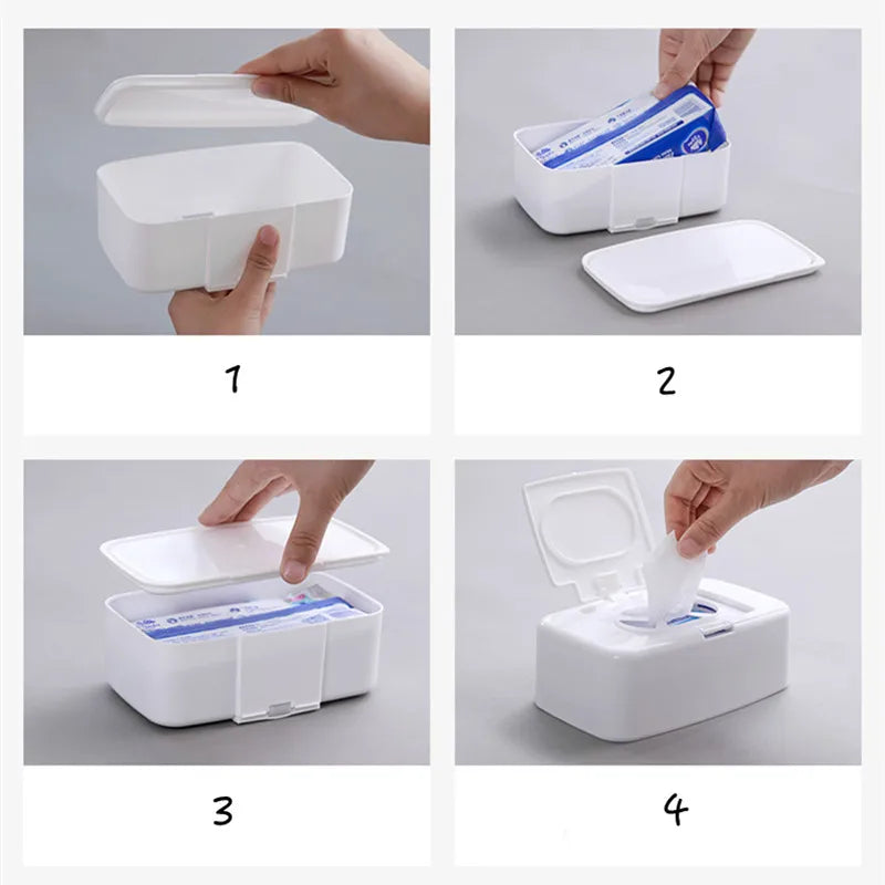 Wet Tissue Box Wet Wipes Dispenser Portable Tissue Box Cotton Swab Storage Box For Car Home Office Desktop Organizer