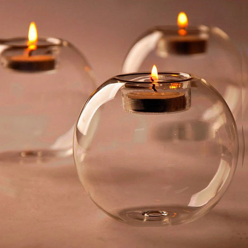 European Round Hollow Glass Candle Holder Wedding Banquet Bar Party Candlestick Holder Home Table Decoration Ornaments