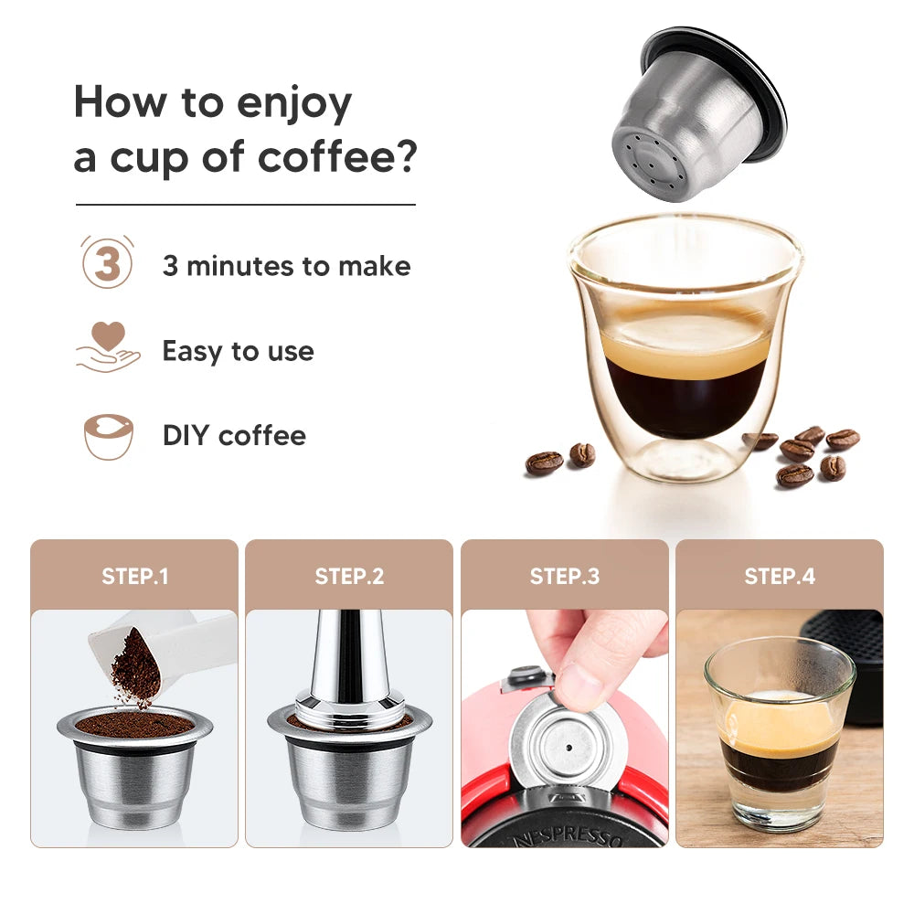 Reusable Nespresso Coffee Capsules Cup Stainless steel Refillable Coffee Capsule Refilling Filter Coffeeware