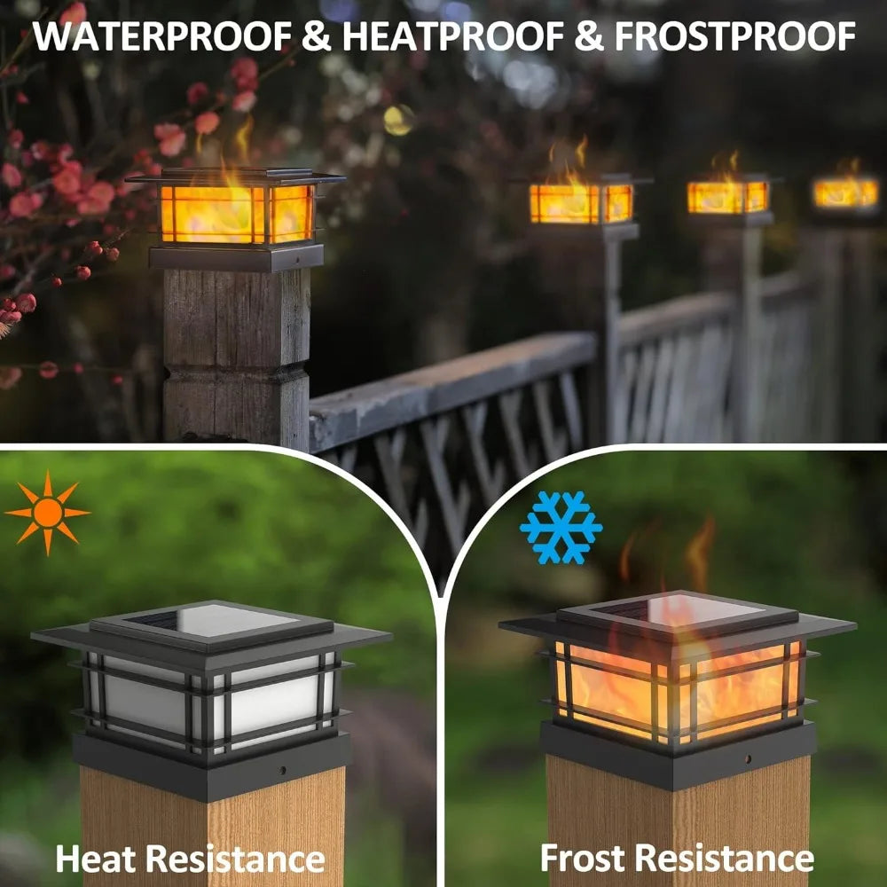 Nirontek 8 Pack Solar Flame Post Lights Outdoor, High Brightness Flickering Flame SMD LED Lighting Decor, Fit 4x4, 5x5, or 6x6 Wooden Posts