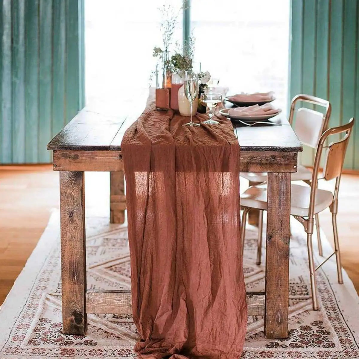 Semi-Sheer Gauze Table Runner Burlap Cheesecloth Table Setting Dining Rustic Country Wedding Birthday Decor Boho Table Linens