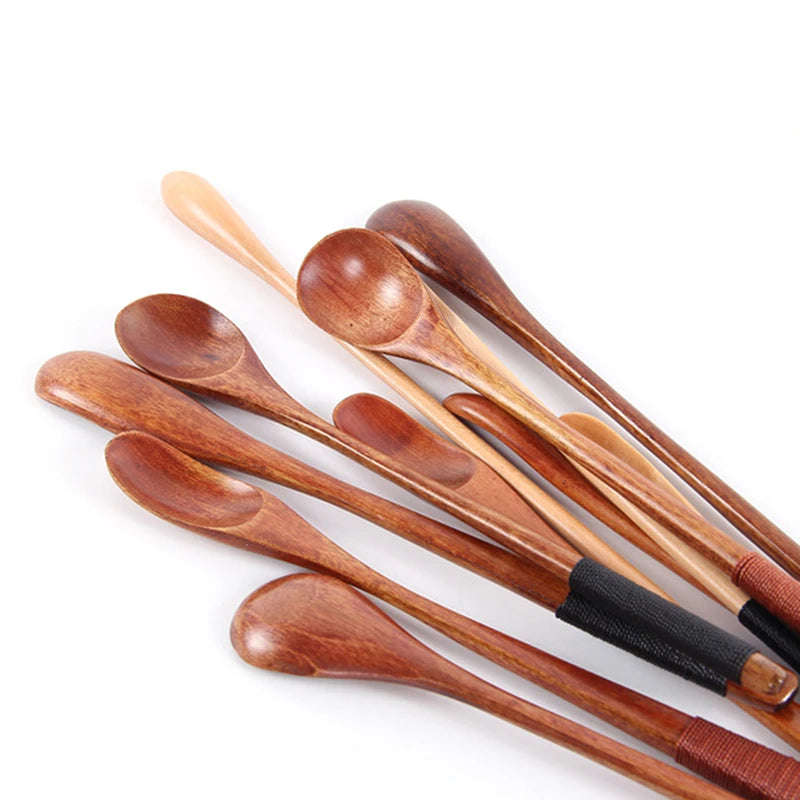 1pcs Long Handle Coffee Spoon Creative Solid Wood Tableware Stir Stick Milk Tea Milk Honey Wooden Spoon Tableware Soup Spoons