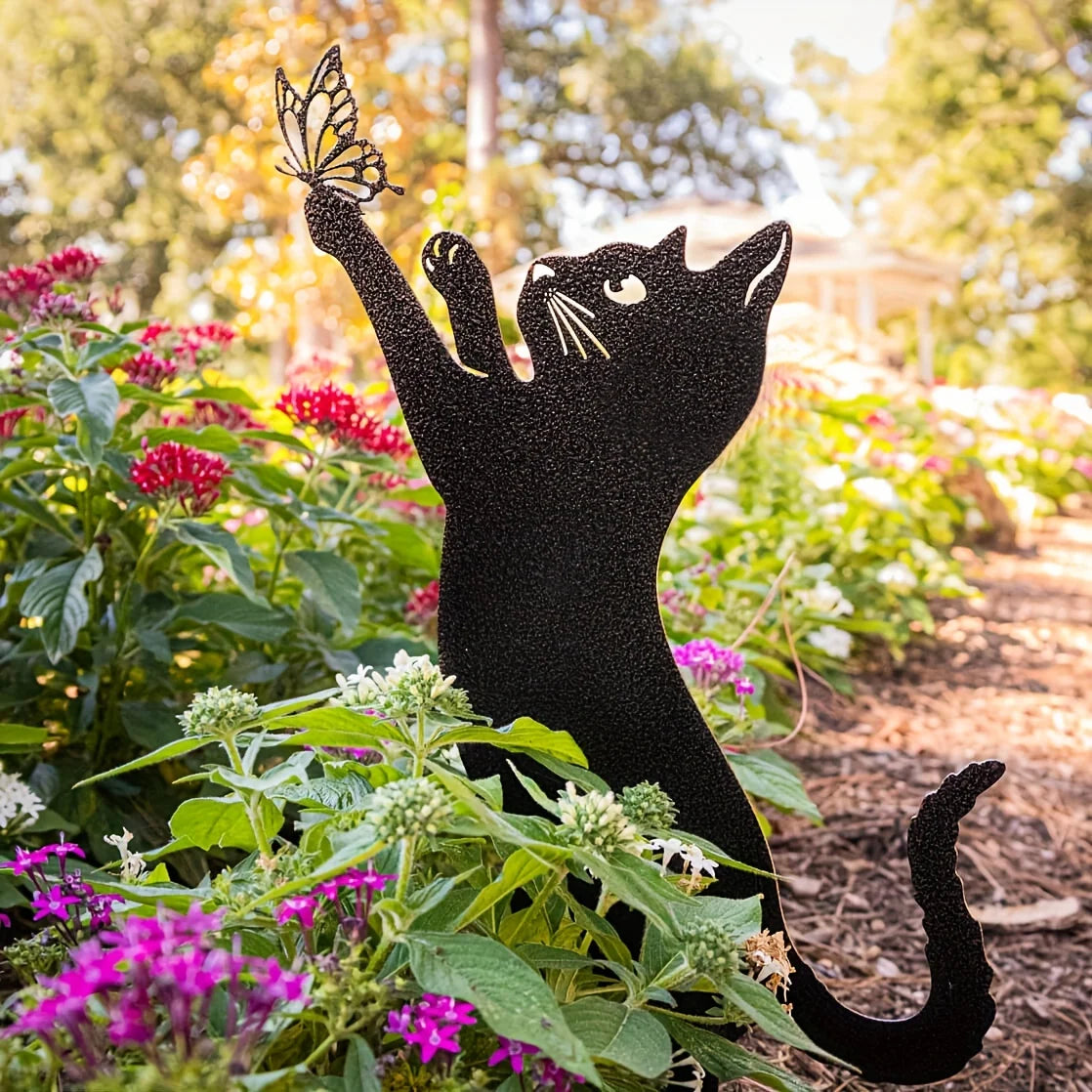 1pc Metal Black Cat Garden Stakes Decoration Cute Cat Garden Decorative Outdoor Statues For Cat Lovers Yard Garden