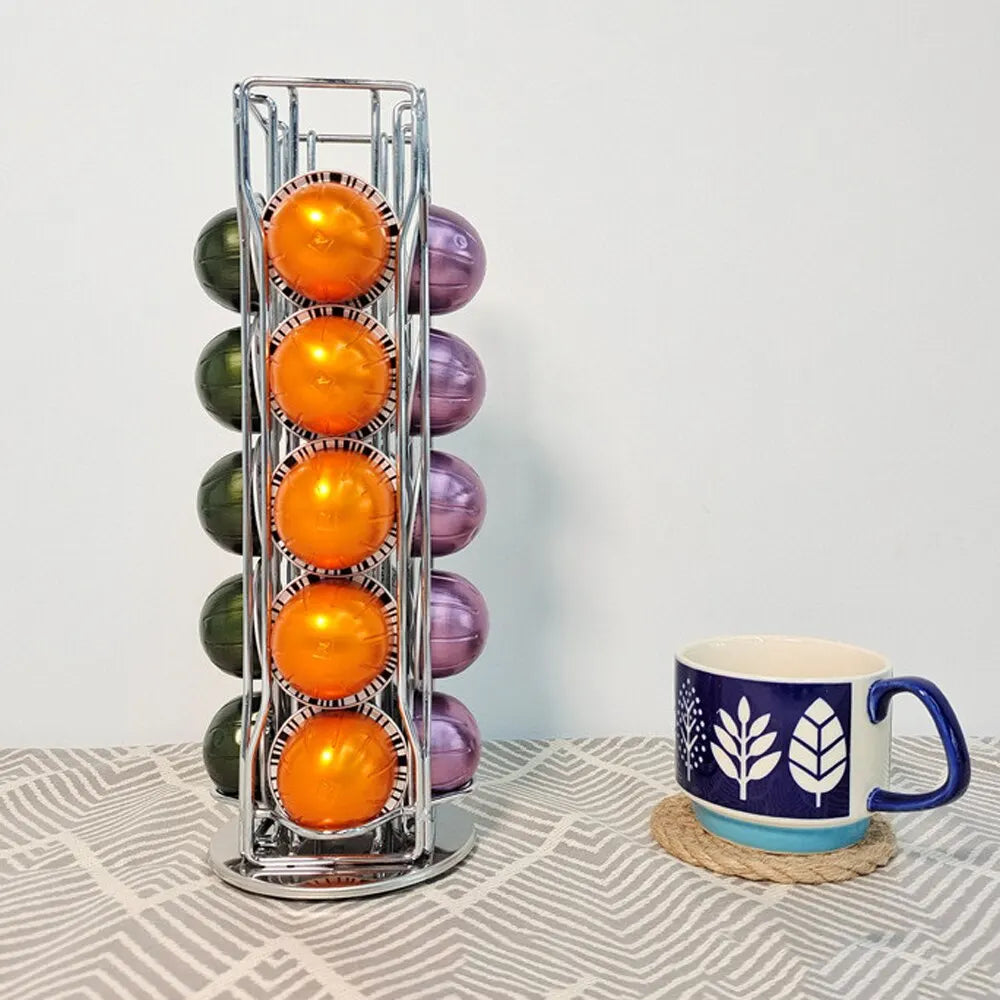 Coffee Pod Holder Rotatable Vertuo Line Coffee Capsule Pods Holder Display Stand Metal 20 Cups Storage Organizer Shelves Rack