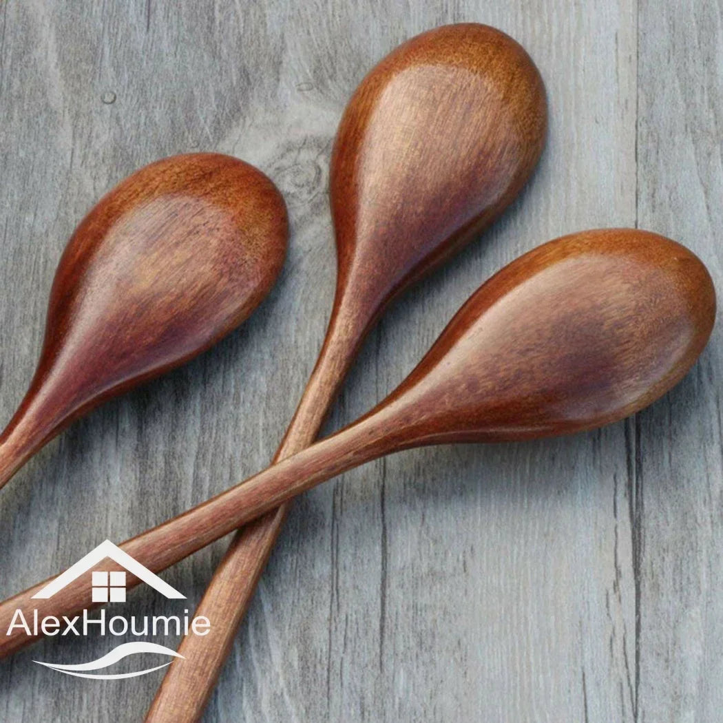 6 Piece Wooden Spoon Bamboo Kitchen Korean Style 9 '' Inch Natural Wood Soup Tableware Cooking Honey Coffee Spoon Mixing Spoon