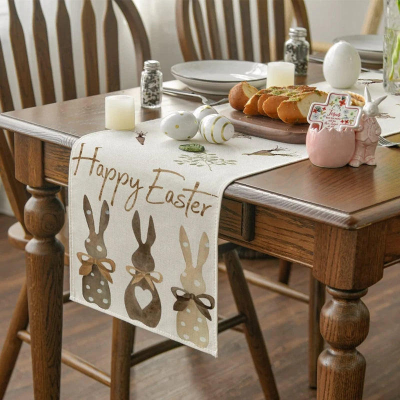 Easter Bunny Table Runner Linen Gnome Eggs Rabbit Dining Table Cloth Easter Placemat Decoration For Home Kitchen 2024 Spring