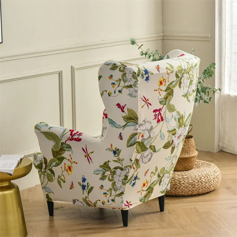 Floral Printed Wing Chair Cover Stretch Spandex Armchair Covers Nordic Removable Relax Sofa Slipcovers With Seat Cushion Covers