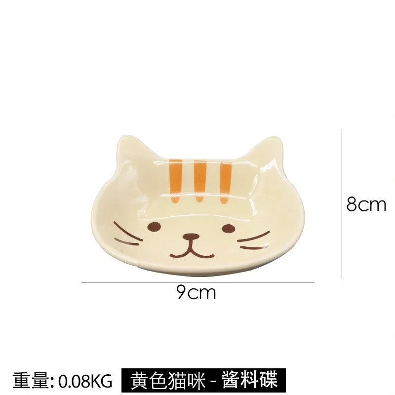 Japanese Cute Cat Dish Creative Ceramic Seasoning Dish Porcelain Dipping Saucer Plate Snack Plate Kitchen Supplies Tableware