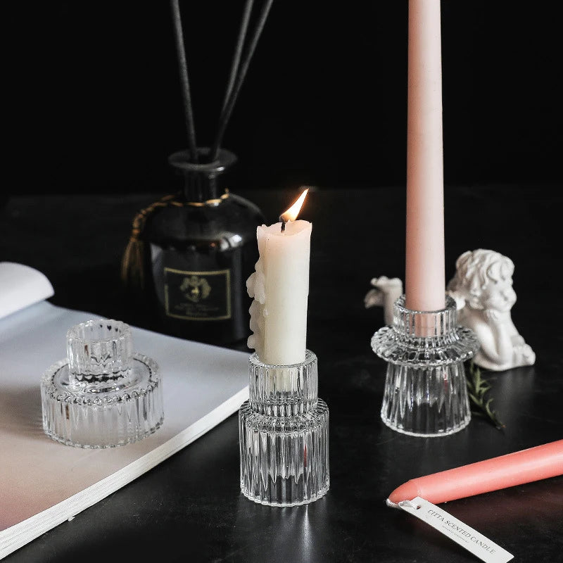 Creative Glass Candle Holder Table Candle Stand Transparent Glass Candlestick European Candles Holders Romantic Candlestick