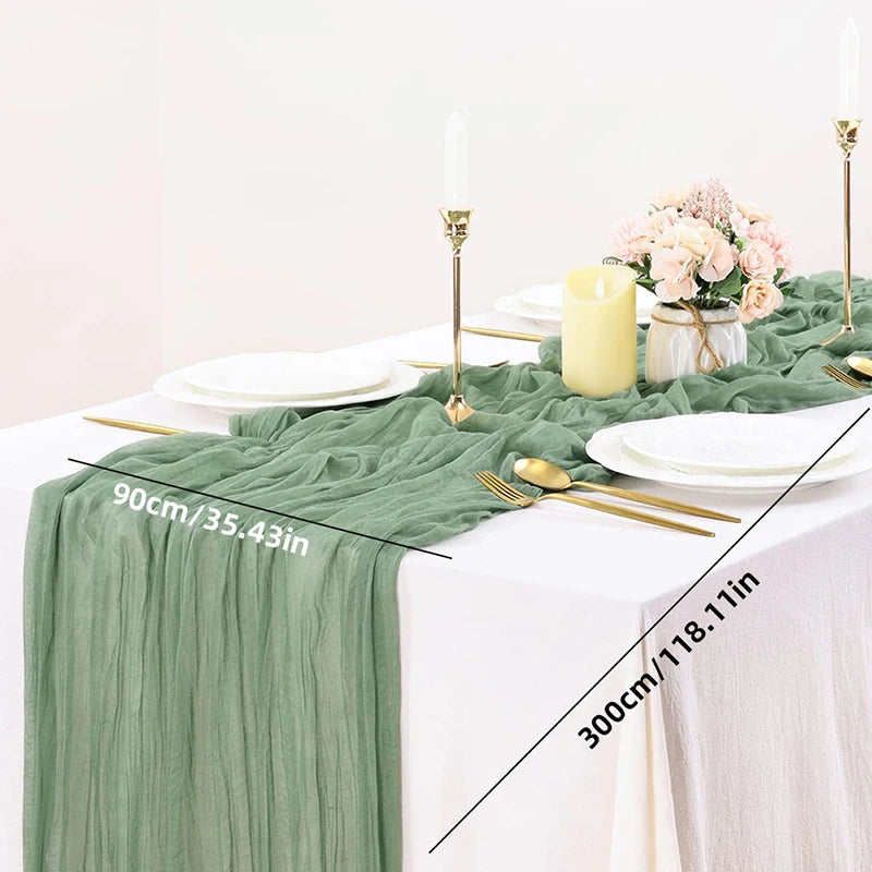 Cotton Gauze Table Runner 90*400cm Green Doily Sage Rustic Tablecloth Cheesecloth Table Cover Festival  Party Sheer Home Decor