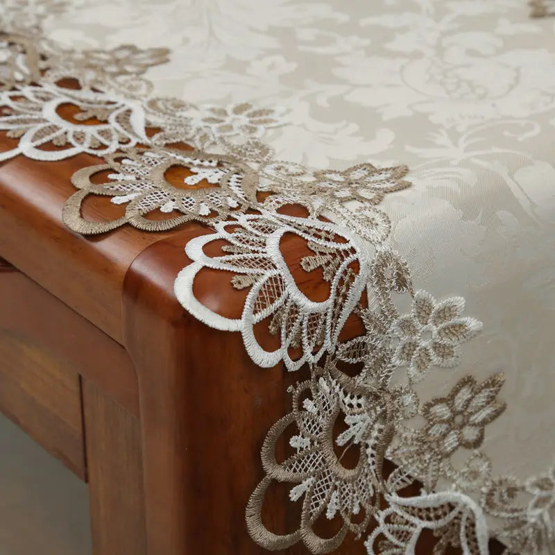 YOMDID Oval Lace Table Runner Embroidered Cabinet Tablecloth Lace Pendant Tassel Dresser Table Flag Dust Cover Manteles De Mesa