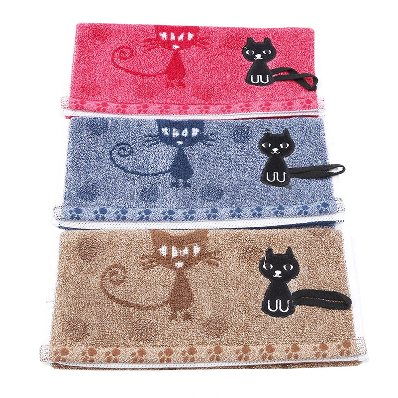 Fashion Embroidered  Face Towel 100% Cotton Soft Table Napkins Cartoon Cat Pattern Bathroom Towels Absorbent Fast Drying